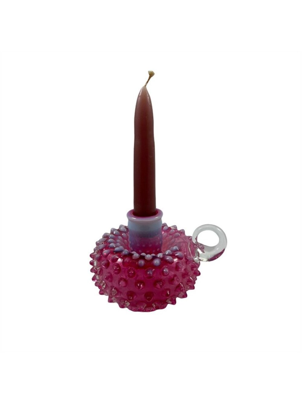 Fenton Cranberry Opalescent Hobnail Chamber Candle Holder Vintage 1940s